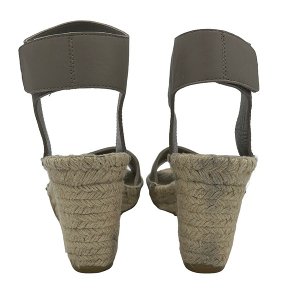 Vince Espadrilles Taupe Leather Wide Ankle Strap Jute Wedge Sandals Size 8 - Picture 5 of 5